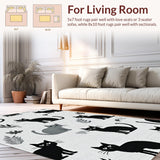 Ultra Soft Area Rug, Non Slip, Stain Resistant, Washable Area Rugs for Living Room, Bedroom, Whimsical Stretched Feline Motif(Black)
