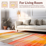 Ultra Soft Area Rug, Non Slip, Stain Resistant, Washable Area Rugs for Living Room, Bedroom, Vibrant Abstract Rainbow Motif(Orange)