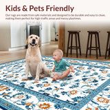 Ultra Soft Area Rug, Non Slip, Stain Resistant, Washable Area Rugs for Living Room, Bedroom, Whimsical Round Flower Design(Blue)