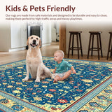 Ultra Soft Area Rug, Non Slip, Stain Resistant, Washable Area Rugs for Living Room, Bedroom, Sky Tint Floor Beige Medallion Ornamental Home(Blue)