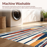 Ultra Soft Area Rug, Non Slip, Stain Resistant, Washable Area Rugs for Living Room, Bedroom, Vintage Surfboard Rug with Cartoon Surf Motifs and Stripe Accents(Blue)
