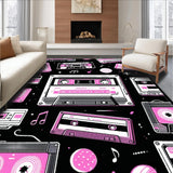 Ultra Soft Area Rug, Non Slip, Stain Resistant, Washable Area Rugs for Living Room, Bedroom, Colorful Vintage Music Motif(Pink)