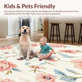 Ultra Soft Area Rug, Non Slip, Stain Resistant, Washable Area Rugs for Living Room, Bedroom, Non Slip Floral Throw(Ivory)