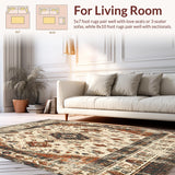 Ultra Soft Area Rug, Non Slip, Stain Resistant, Washable Area Rugs for Living Room, Bedroom, Retro Beige Brown Area Distressed Medallion Indoor(Beige)
