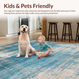 Ultra Soft Area Rug, Non Slip, Stain Resistant, Washable Area Rugs for Living Room, Bedroom, Abstract Distressed Area Over Dyed Vintage Beige Blue(Blue)