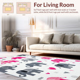 Ultra Soft Area Rug, Non Slip, Stain Resistant, Washable Area Rugs for Living Room, Bedroom, Playful Cartoon Elephant Motif(Pink)