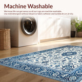 Ultra Soft Area Rug, Non Slip, Stain Resistant, Washable Area Rugs for Living Room, Bedroom, Light Grey Coastal Floral Motif(Blue)