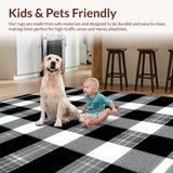 Ultra Soft Area Rug, Non Slip, Stain Resistant, Washable Area Rugs for Living Room, Bedroom, Timeless Cotton Hand-Woven Plaid(White)