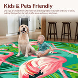 Ultra Soft Area Rug, Non Slip, Stain Resistant, Washable Area Rugs for Living Room, Bedroom, Elegant Coastal Flamingo Imagery(Pink)