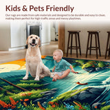 Ultra Soft Area Rug, Non Slip, Stain Resistant, Washable Area Rugs for Living Room, Bedroom, Nature Carved Fishing Scene Cabin Area Carpet(Green)