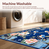 Ultra Soft Area Rug, Non Slip, Stain Resistant, Washable Area Rugs for Living Room, Bedroom, Delicate Floral Pattern Charm(Blue)