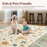 Ultra Soft Area Rug, Non Slip, Stain Resistant, Washable Area Rugs for Living Room, Bedroom, Beige with Abstract Floral Motifs(Ivory)