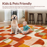 Ultra Soft Area Rug, Non Slip, Stain Resistant, Washable Area Rugs for Living Room, Bedroom, Retro Vibrant Abstract Composition(Orange)