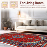 Ultra Soft Area Rug, Non Slip, Stain Resistant, Washable Area Rugs for Living Room, Bedroom, Vintage Red Heriz Living Room Washable Rug(Red)