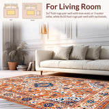 Ultra Soft Area Rug, Non Slip, Stain Resistant, Washable Area Rugs for Living Room, Bedroom, Elegant Distressed Flower Motif(Orange)
