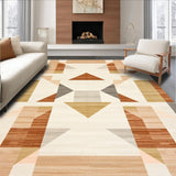 Modern Abstract Geometric Area with Earthy Brown and Beige Borders(Beige)