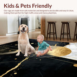 Ultra Soft Area Rug, Non Slip, Stain Resistant, Washable Area Rugs for Living Room, Bedroom, Elegant Fluid Motif in Monochrome(Black)