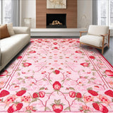 Ultra Soft Area Rug, Non Slip, Stain Resistant, Washable Area Rugs for Living Room, Bedroom, Charming Strawberry Floral Arrangement(Pink)
