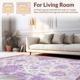 Ultra Soft Area Rug, Non Slip, Stain Resistant, Washable Area Rugs for Living Room, Bedroom, Pastel Round Flower Motif Delight(White)