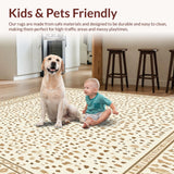 Ultra Soft Area Rug, Non Slip, Stain Resistant, Washable Area Rugs for Living Room, Bedroom, Chic Beige Geometric Featuring Eye Catching Cheetah Print Motifs(Beige)