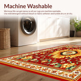 Ultra Soft Area Rug, Non Slip, Stain Resistant, Washable Area Rugs for Living Room, Bedroom, Sunkissed Round Nature Inspired Look(Red)
