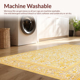 Ultra Soft Area Rug, Non Slip, Stain Resistant, Washable Area Rugs for Living Room, Bedroom, Bold Botanical Symmetrical Artwork(Yellow)