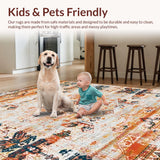 Ultra Soft Area Rug, Non Slip, Stain Resistant, Washable Area Rugs for Living Room, Bedroom, Rustic Textured Floral Arrangement(Orange)