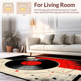 Ultra Soft Area Rug, Non Slip, Stain Resistant, Washable Area Rugs for Living Room, Bedroom, Vibrant Circular Vinyl Aesthetic(Black)