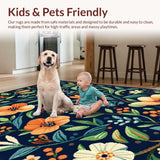 Ultra Soft Area Rug, Non Slip, Stain Resistant, Washable Area Rugs for Living Room, Bedroom, Elegant Insect Botanical Arrangement(Black)