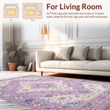 Ultra Soft Area Rug, Non Slip, Stain Resistant, Washable Area Rugs for Living Room, Bedroom, Contemporary Circular Floral Aesthetic(Purple)
