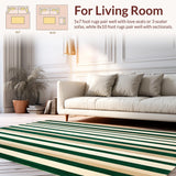 Ultra Soft Area Rug, Non Slip, Stain Resistant, Washable Area Rugs for Living Room, Bedroom, Contemporary Striped Area in Rich Beige and Emerald Green Tones(Green)