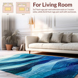 Ultra Soft Area Rug, Non Slip, Stain Resistant, Washable Area Rugs for Living Room, Bedroom, Blue Gradient Stripes, Modern Abstract Art(Blue)