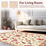 Ultra Soft Area Rug, Non Slip, Stain Resistant, Washable Area Rugs for Living Room, Bedroom, Boho Chic Floral Area Non Slip Kid Safe Low Pile(Beige)