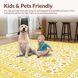 Ultra Soft Area Rug, Non Slip, Stain Resistant, Washable Area Rugs for Living Room, Bedroom, Modern Artistic Abstract Flourish(Yellow)
