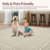 Ultra Soft Area Rug, Non Slip, Stain Resistant, Washable Area Rugs for Living Room, Bedroom, Sophisticated Cream Herringbone Style(Beige)
