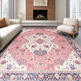 Ultra Soft Area Rug, Non Slip, Stain Resistant, Washable Area Rugs for Living Room, Bedroom, Graceful Traditional Floral Ensemble(Pink)