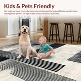 Ultra Soft Area Rug, Non Slip, Stain Resistant, Washable Area Rugs for Living Room, Bedroom, Artisan Stripe Rug with Asymmetric Linear Graphics and Abstract Touch(Gray)