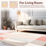 Ultra Soft Area Rug, Non Slip, Stain Resistant, Washable Area Rugs for Living Room, Bedroom, Geometric Harmony Cream & Pink Accent Area Beige Touch(Gray)