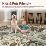 Ultra Soft Area Rug, Non Slip, Stain Resistant, Washable Area Rugs for Living Room, Bedroom, Tribal Soft Washable Kitchen Area Rug with Floral Design(Brown)