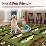 Ultra Soft Area Rug, Non Slip, Stain Resistant, Washable Area Rugs for Living Room, Bedroom, Vintage Fishing Scene Aesthetic(Green)