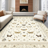 Ultra Soft Area Rug, Non Slip, Stain Resistant, Washable Area Rugs for Living Room, Bedroom, Beige Floral Insect Moth Butterfly(Beige)