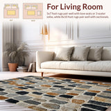 Ultra Soft Area Rug, Non Slip, Stain Resistant, Washable Area Rugs for Living Room, Bedroom, Boho Serenity Area With Cobblestone Shapes and Muted Earth Tones(Beige)
