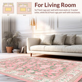 Ultra Soft Area Rug, Non Slip, Stain Resistant, Washable Area Rugs for Living Room, Bedroom, Rustic Chic Floral Impressions(Pink)