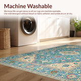 Ultra Soft Area Rug, Non Slip, Stain Resistant, Washable Area Rugs for Living Room, Bedroom, Chic Traditional Oushak Motif(Blue)