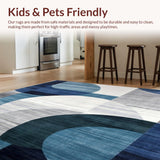 Ultra Soft Area Rug, Non Slip, Stain Resistant, Washable Area Rugs for Living Room, Bedroom, Dynamic Grey and Blue Mixed Hue Area Rug with Contemporary Spiral Pattern(Blue)