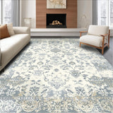 Ultra Soft Area Rug, Non Slip, Stain Resistant, Washable Area Rugs for Living Room, Bedroom, Heirloom Inspired with Weathered Neutral Damask & Scrollwork(Ivory)