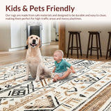 Ultra Soft Area Rug, Non Slip, Stain Resistant, Washable Area Rugs for Living Room, Bedroom, Stylish Abstract Artful Motif(Beige)