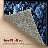 Ultra Soft Area Rug, Non Slip, Stain Resistant, Washable Area Rugs for Living Room, Bedroom, Elegant Black Floral Area Intricate Petals(Blue)