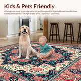 Ultra Soft Area Rug, Non Slip, Stain Resistant, Washable Area Rugs for Living Room, Bedroom, Symmetrical with Coral and Teal Accents(Red)