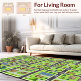 Ultra Soft Area Rug, Non Slip, Stain Resistant, Washable Area Rugs for Living Room, Bedroom, Whimsical Neighborhood Discovery Pattern(Brown)